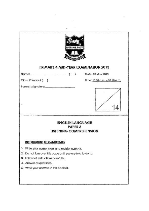 Tao Nan P4 Eng WA2 2013 exam paper PDF preview