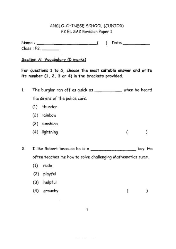 Anglo Chinese P2 Eng SA2 2019 exam paper PDF first page preview