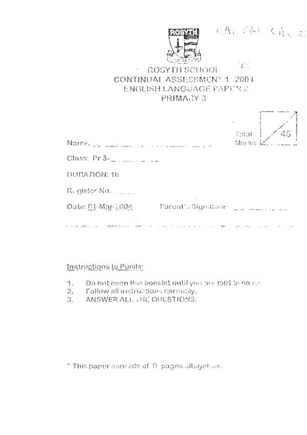 Rosyth P3 Eng WA1 2004 exam paper PDF preview