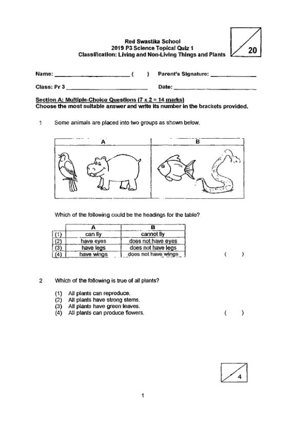 Red Swastika P3 Sci WA1 2019 exam paper PDF preview
