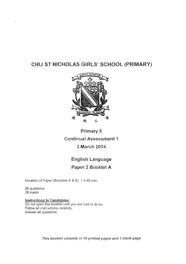 CHIJ P5 Eng WA1 2014 exam paper PDF preview