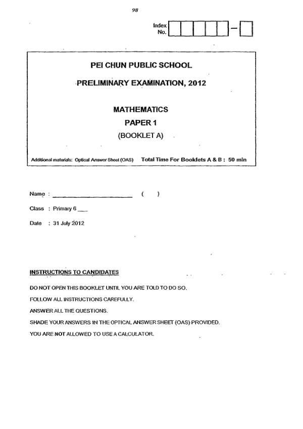 Pei Chun P6 Math SA2 2012 exam paper PDF preview