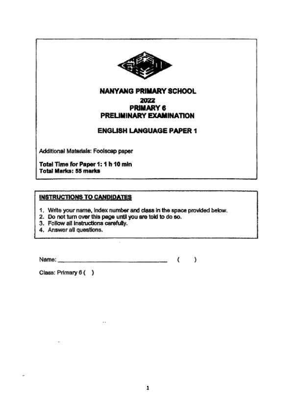 Nanyang P6 Eng SA2 2022 exam paper PDF preview