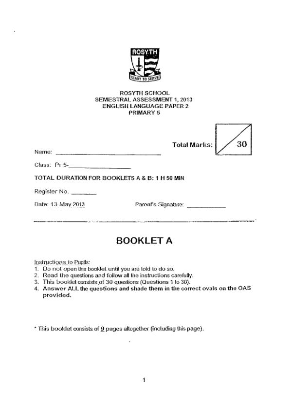 Rosyth P5 Eng WA2 2013 exam paper PDF preview