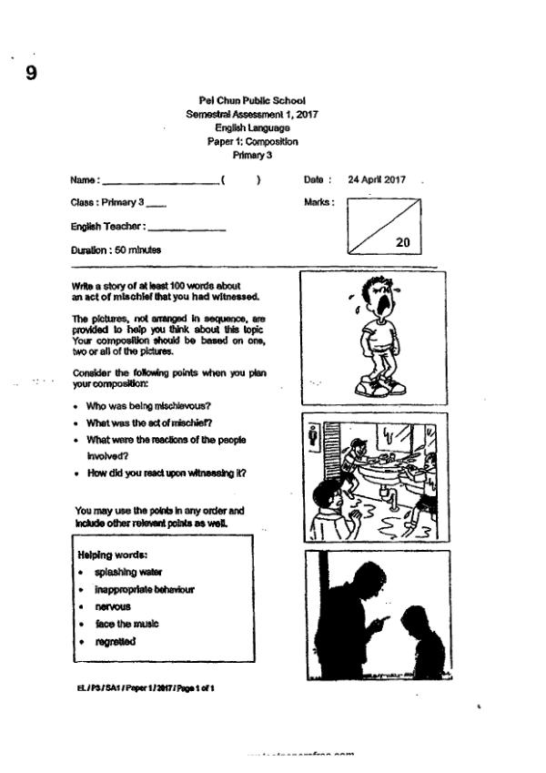 Pei Chun P3 Eng WA2 2017 exam paper PDF first page preview