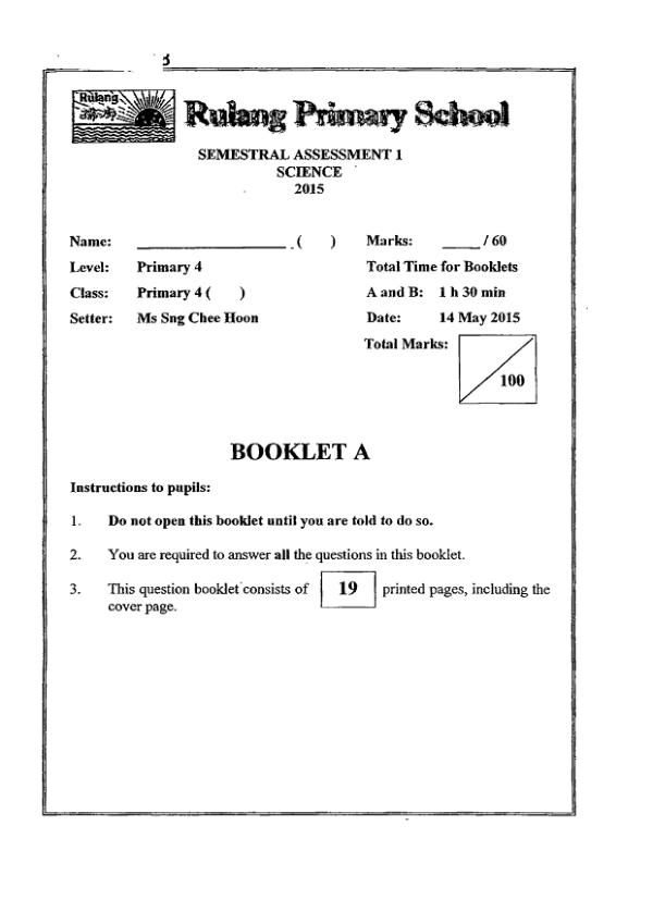 Rulang P4 Sci WA2 2015 exam paper PDF first page preview