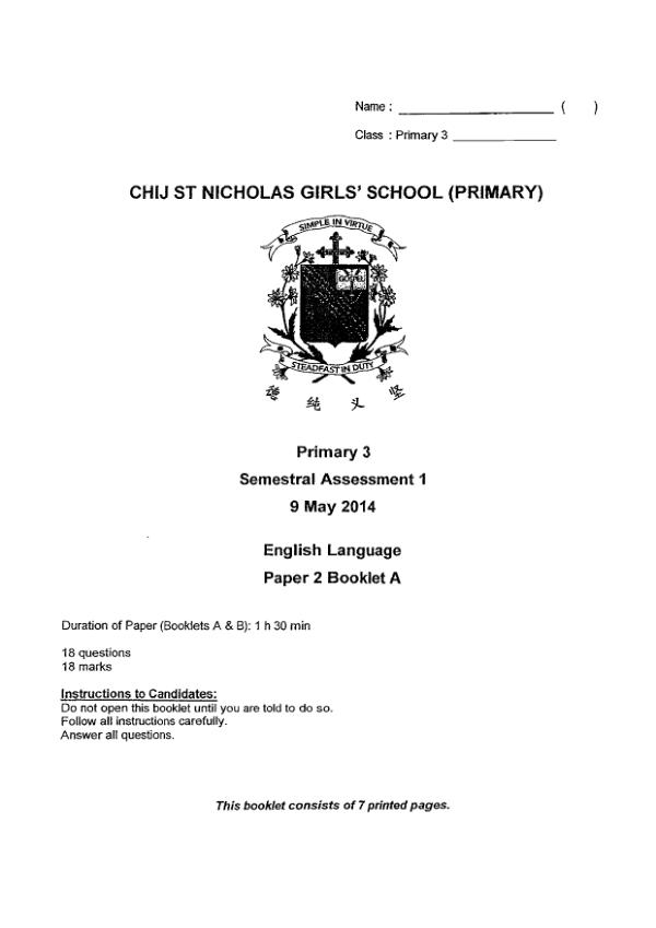 CHIJ P3 Eng WA2 2014 exam paper PDF preview