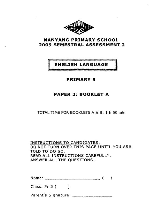 Nanyang P5 Eng SA2 2009 exam paper PDF preview