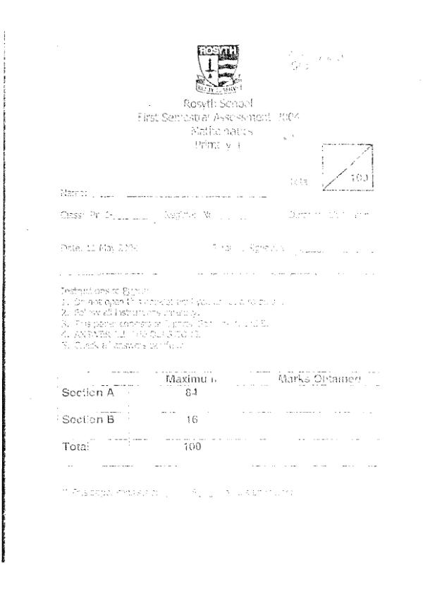 Rosyth P1 Math WA2 2004 exam paper PDF preview
