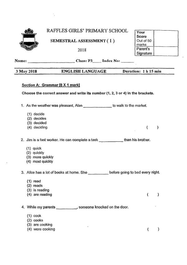 Raffles Girls P3 Eng WA2 2018 exam paper PDF first page preview