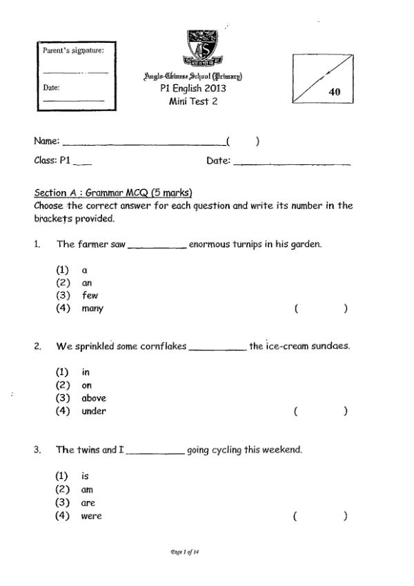 Anglo Chinese P1 Eng SA2 2013 exam paper PDF preview