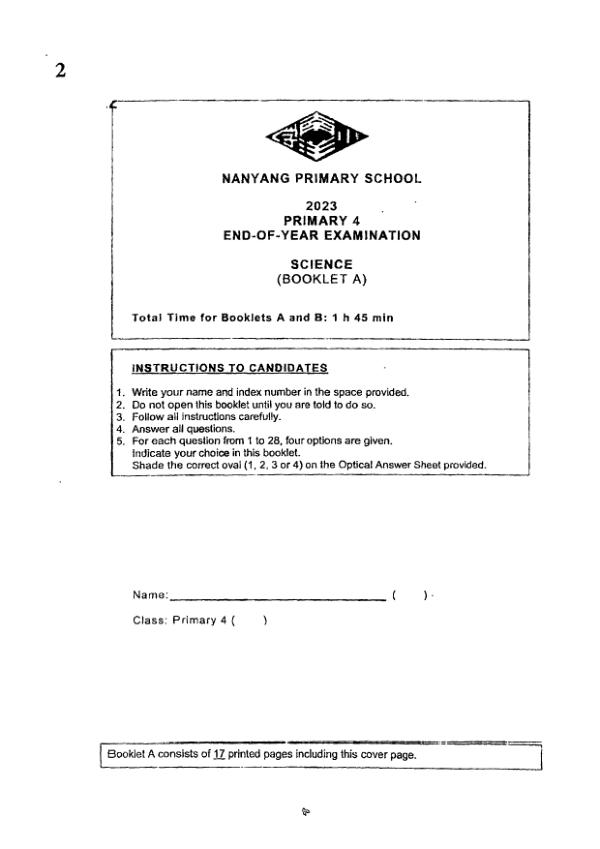 Nanyang P4 Sci SA2 2023 exam paper PDF preview