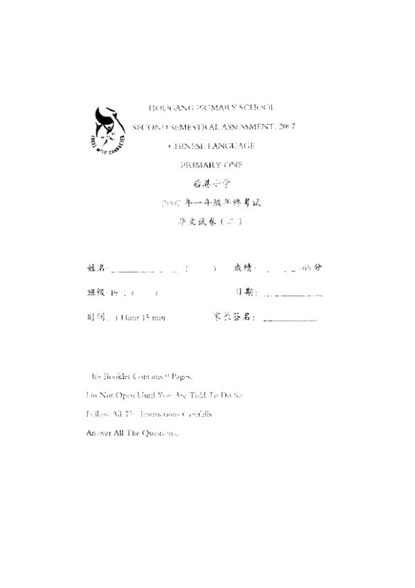 Hougang P1 Chi SA2 2007 exam paper PDF preview