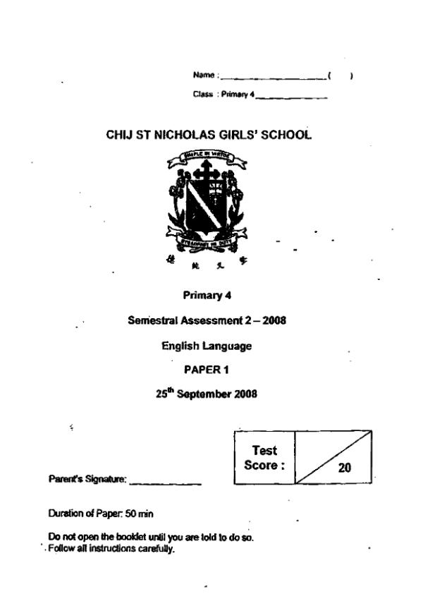 CHIJ P4 Eng SA2 2008 exam paper PDF preview