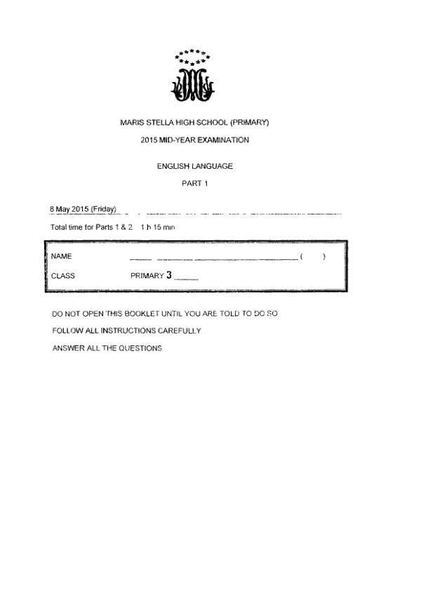 Maris Stella High P3 Eng WA2 2015 exam paper PDF preview