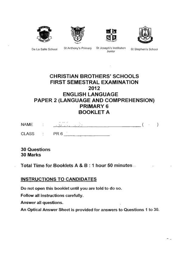 Christian Brothers P6 Eng WA2 2012 exam paper PDF preview