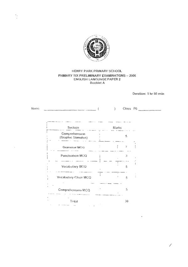Henry Park P6 Eng SA2 2006 exam paper PDF preview