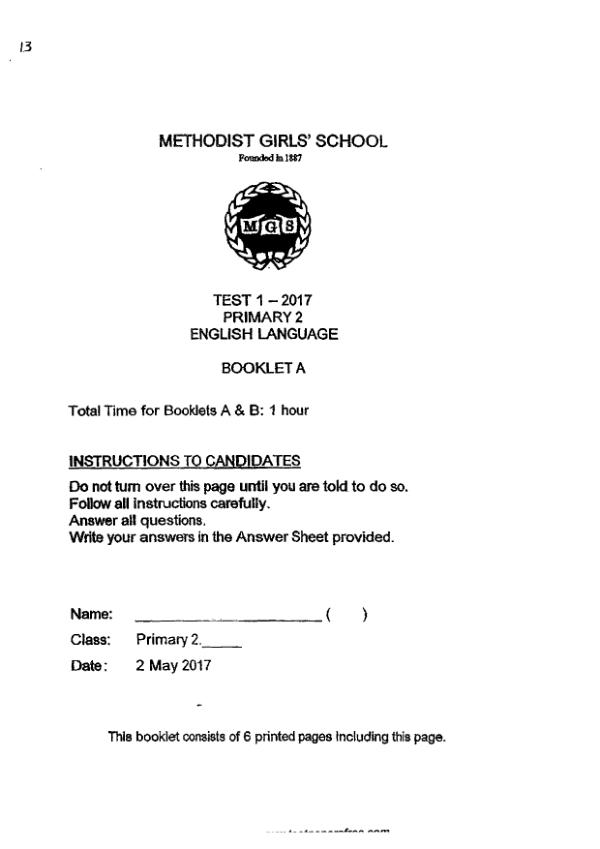 Methodist Girls P2 Eng WA2 2017 exam paper PDF first page preview