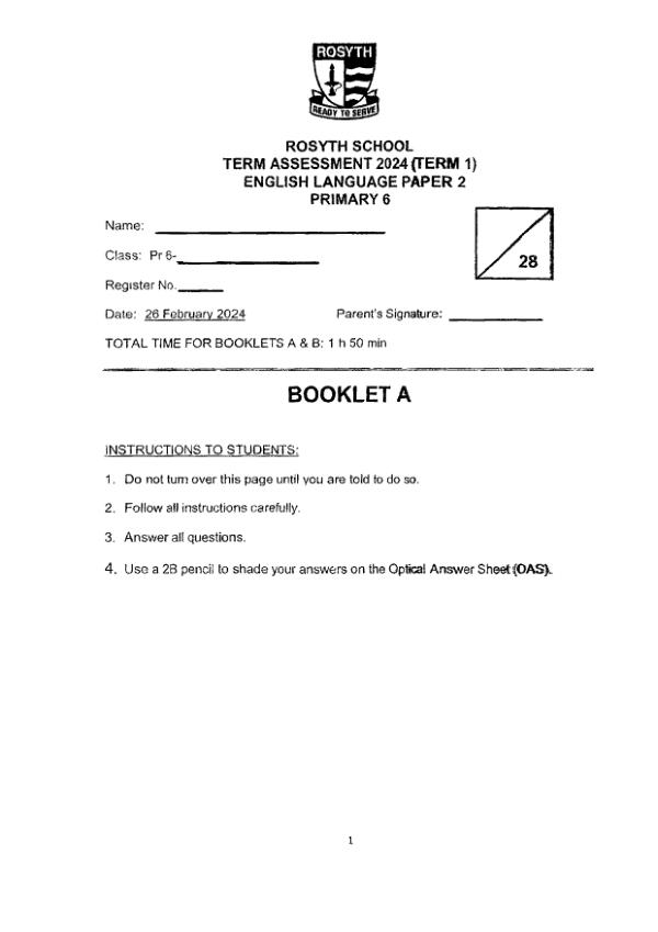 First page preview of P6 Eng 2024 WA1 — Rosyth