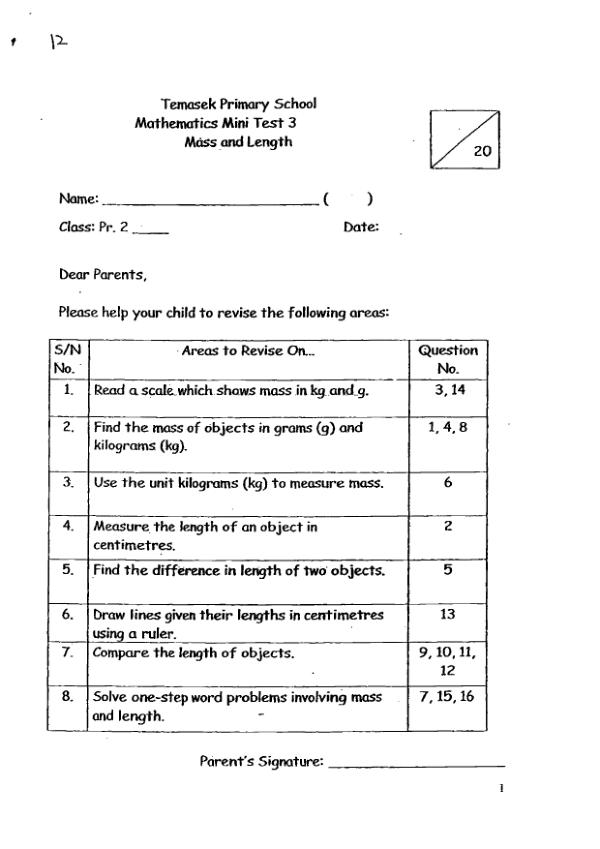 First page preview of P2 Math 2016 WA3 — Temasek