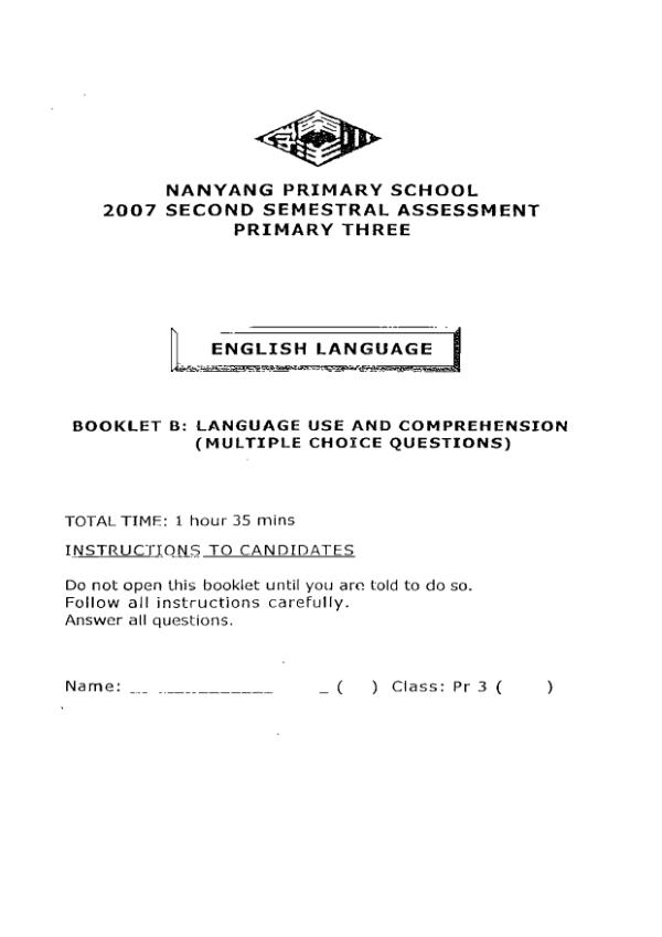 Nanyang P3 Eng SA2 2007 exam paper PDF preview