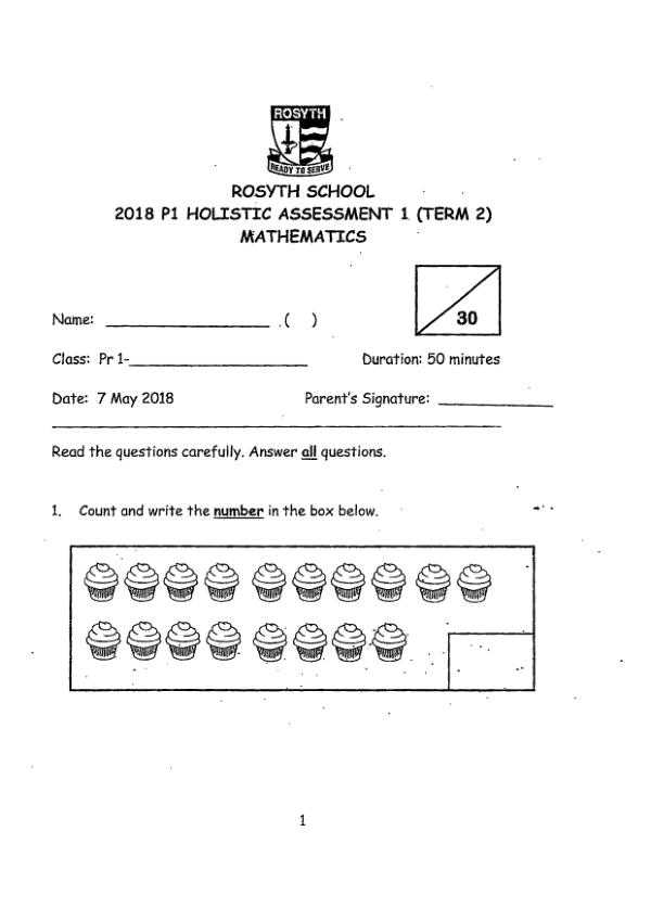 First page preview of P1 Math 2018 WA2 — Rosyth