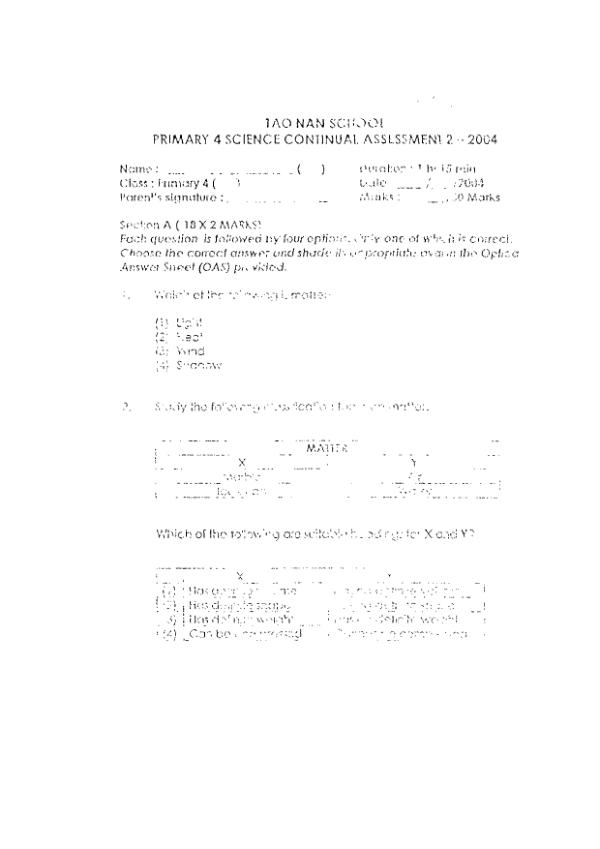 Tao Nan P4 Sci WA3 2004 exam paper PDF first page preview