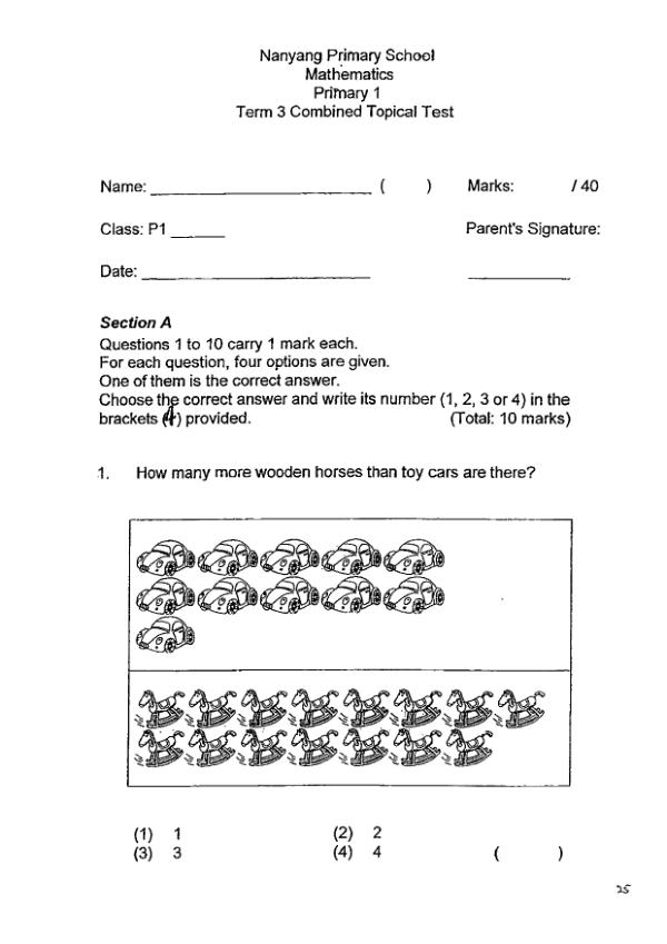 Nanyang P1 Math WA3 2011 exam paper PDF first page preview