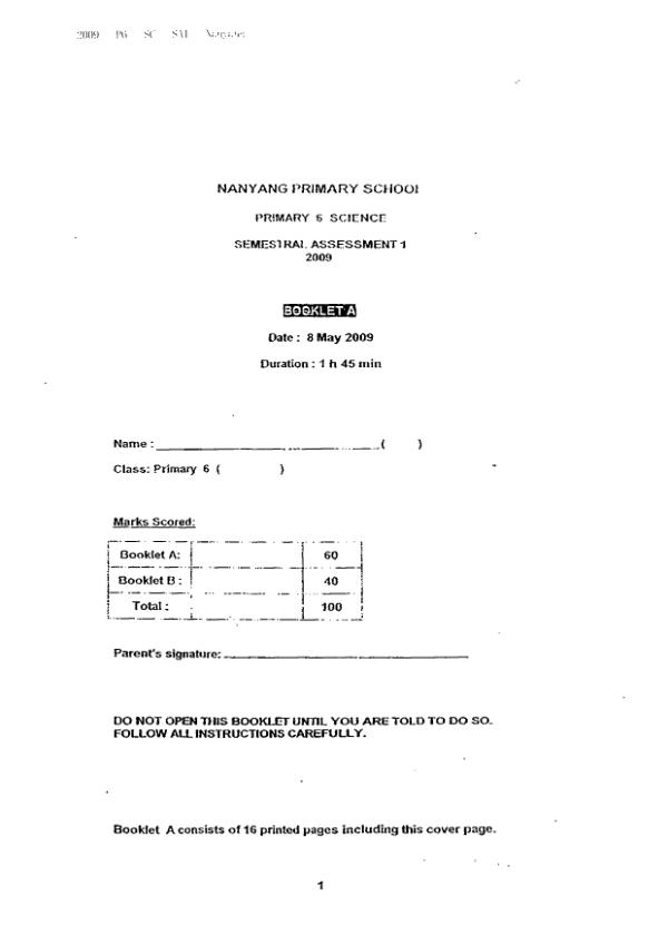 Nanyang P6 Sci WA2 2009 exam paper PDF preview