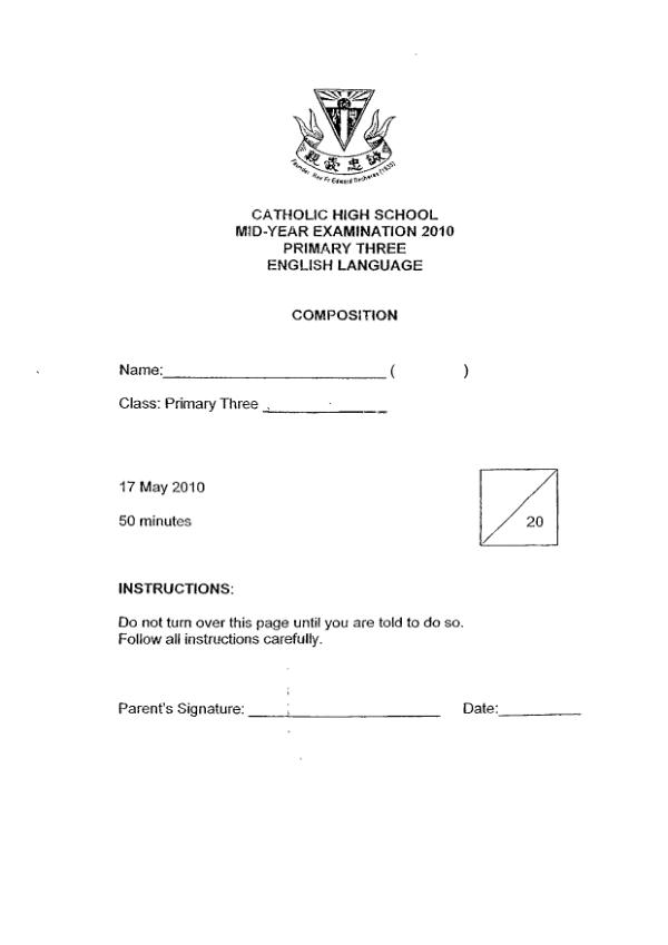 Catholic High P3 Eng WA2 2010 exam paper PDF first page preview