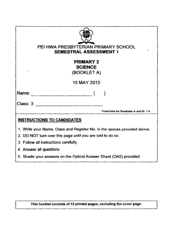 Pei Hwa P3 Sci WA2 2015 exam paper PDF first page preview
