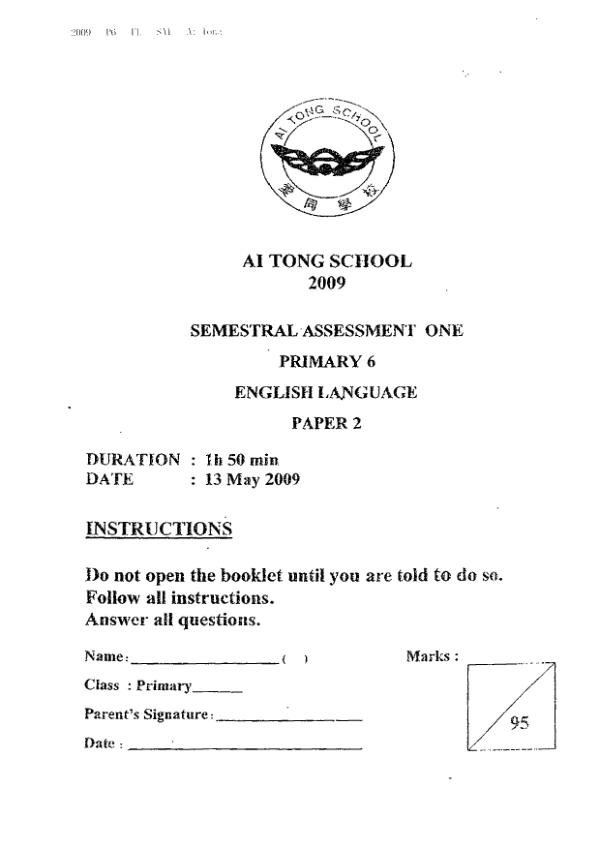Ai Tong P6 Eng WA2 2009 exam paper PDF preview