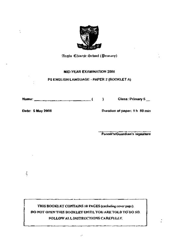 Anglo Chinese P5 Eng WA2 2008 exam paper PDF preview