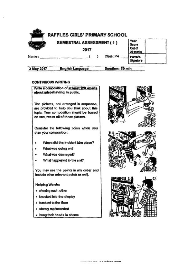 Raffles Girls P4 Eng WA2 2017 exam paper PDF first page preview