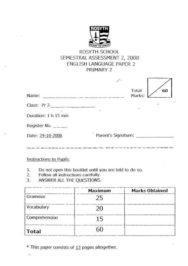 Rosyth P2 Eng SA2 2008 exam paper PDF preview