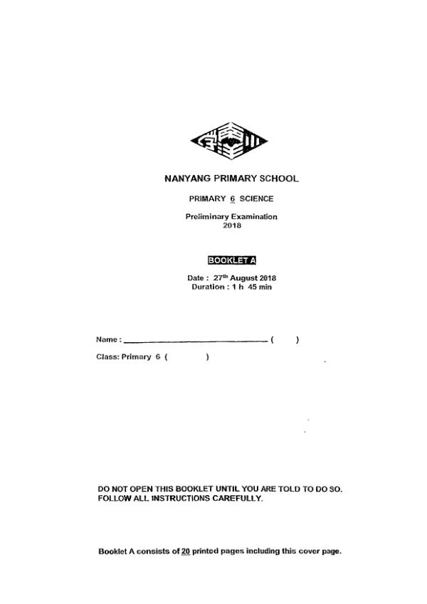 Nanyang P6 Sci SA2 2018 exam paper PDF first page preview