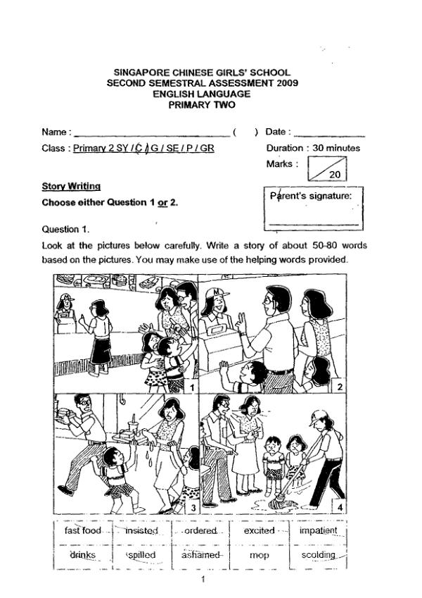 Singapore Chinese Girls P2 Eng SA2 2009 exam paper PDF preview