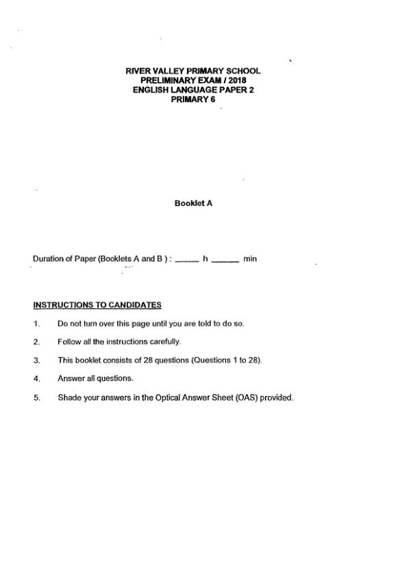River Valley P6 Eng SA2 2018 exam paper PDF first page preview
