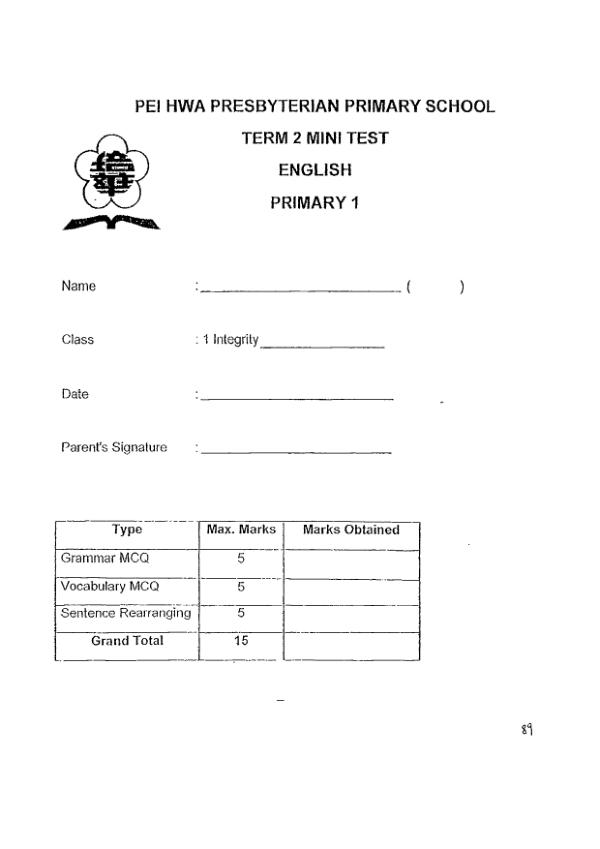 Pei Hwa P1 Eng WA2 2012 exam paper PDF preview