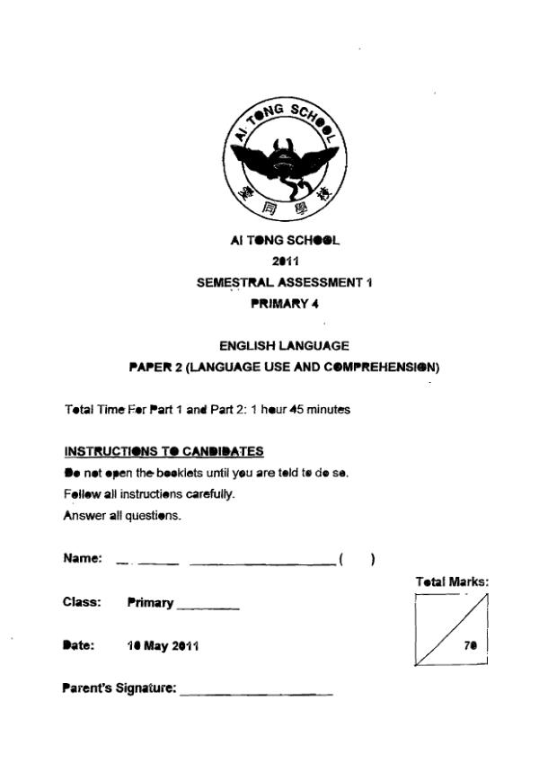 Ai Tong P4 Eng WA2 2011 exam paper PDF preview