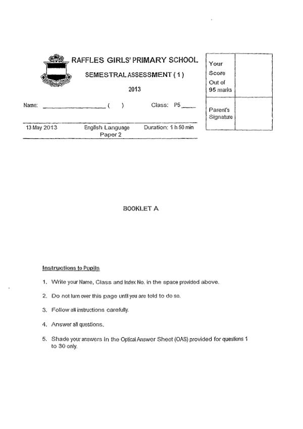 Raffles Girls P5 Eng WA2 2013 exam paper PDF preview