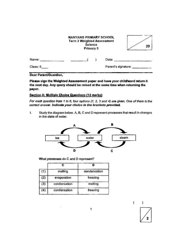 Nanyang P5 Sci WA3 2023 exam paper PDF first page preview