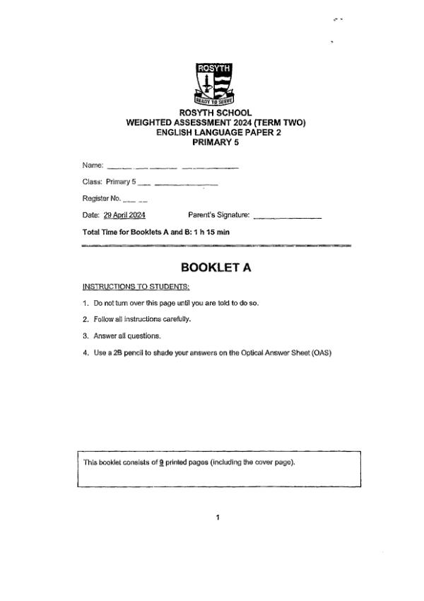 First page preview of P5 Eng 2024 WA2 — Rosyth