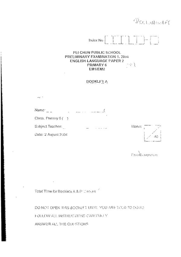 Pei Chun P6 Eng SA2 2004 exam paper PDF preview
