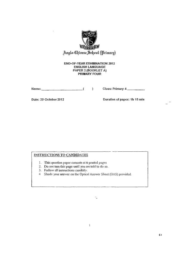 Anglo Chinese P4 Eng SA2 2012 exam paper PDF preview