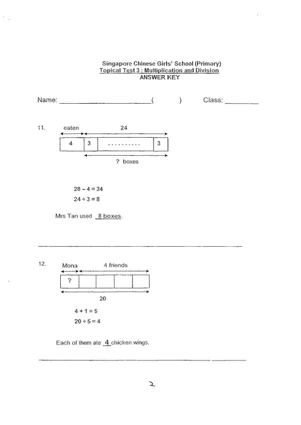 Singapore Chinese Girls P2 Math WA3 2013 exam paper PDF preview