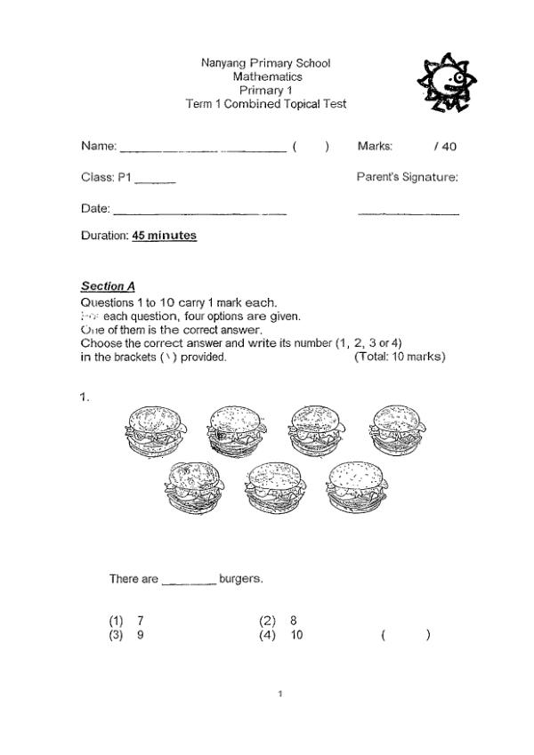 First page preview of P1 Math 2013 WA1 — Nanyang
