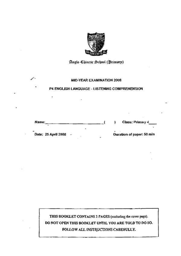Anglo Chinese P4 Eng WA2 2008 exam paper PDF first page preview