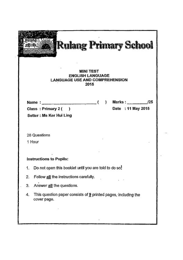 Rulang P2 Eng WA2 2015 exam paper PDF first page preview