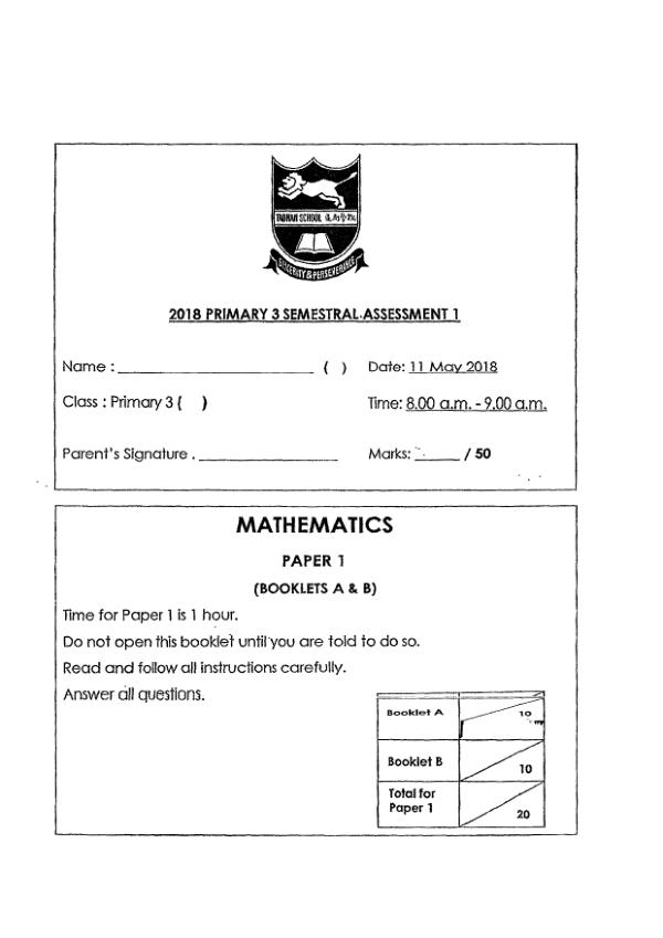 First page preview of P3 Math 2018 WA2 — Tao Nan